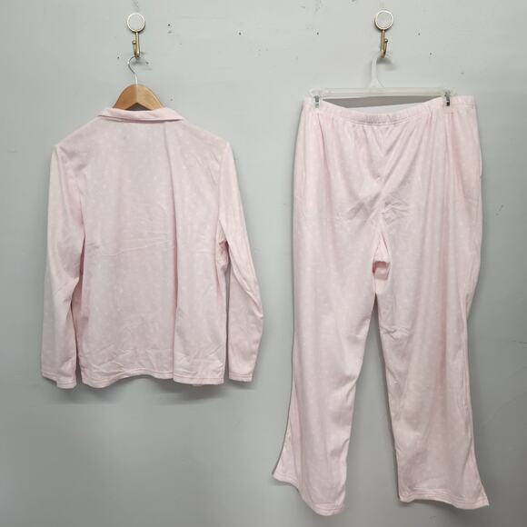 Adonna Long Sleeve 2-pc. Pant Pajama Set XL Pink White Polka Dot - Picture 7 of 14